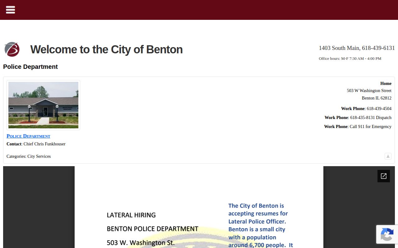 Benton Police Department official Franklin County city arrest and booking-record page