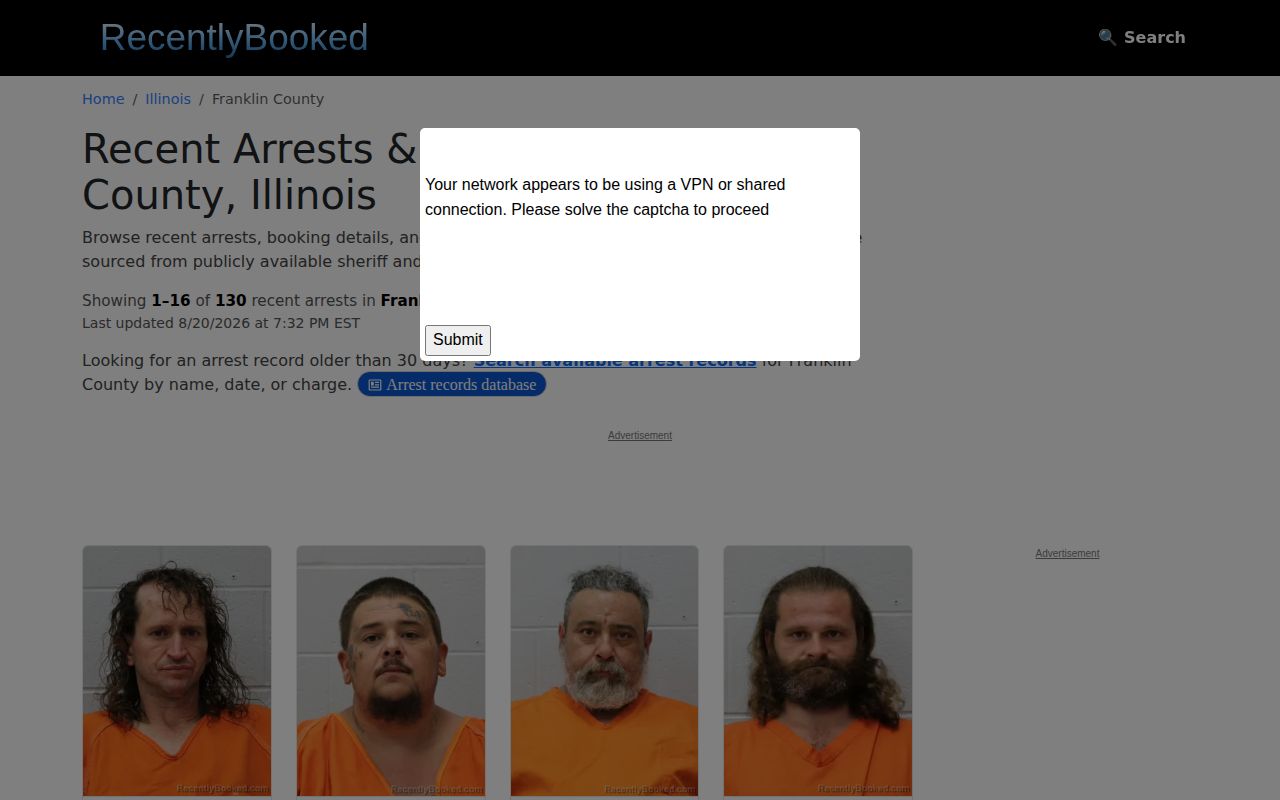 Unofficial Franklin County recent-arrest index context